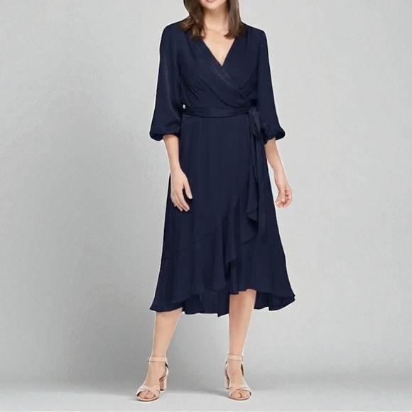 Gal Meets Glam Dresses & Skirts - Gal Meets Glam Jennifer Wrap Dress | Size 2 | Navy Shimmer Satin | Excellent ✨
